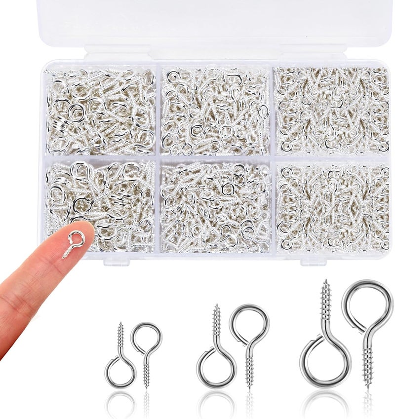 Augsun 1000PCS Small Screw Eye Pins, 3 Sizes Mini Eye Hooks Screw Eyelet Pins Hooks Eye Pins for Jewelry Making DIY Crafts, Art Projects - Image 1
